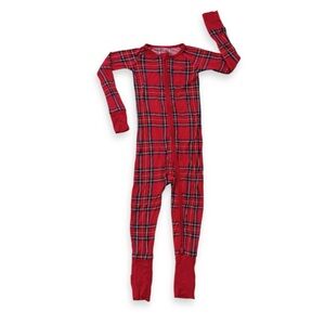 Little Sleepies Red Plaid One-Piece Bamboo Pajama - Zip Front Size 3T
